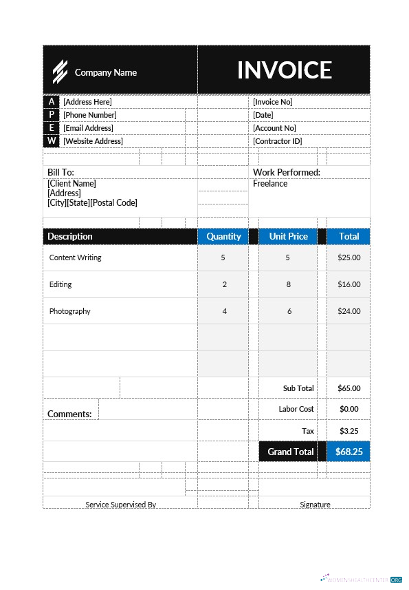 Download Self Employment Contractor Invoice Template Photoshop template